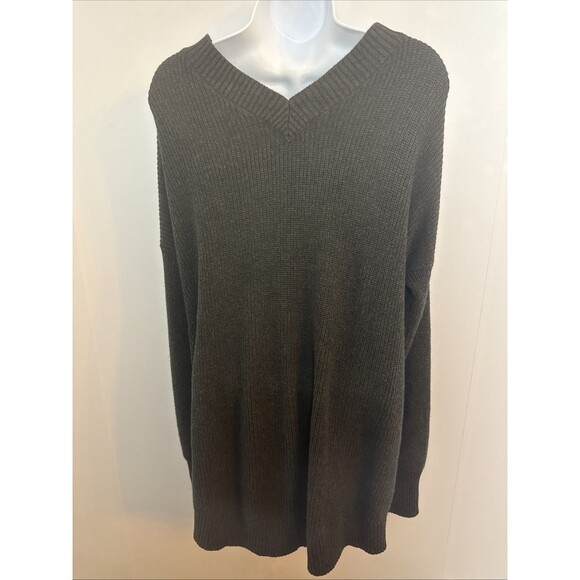 Victoria’s Secret PINK Womens Deep V-Neck Charcoal Sweater Oversized Slouchy - Picture 3 of 11